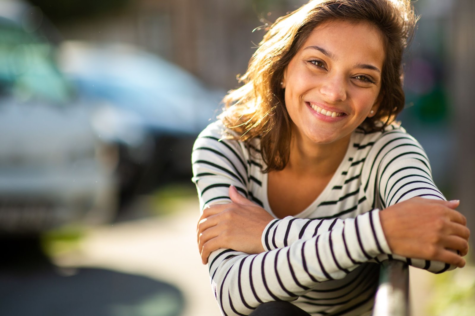 woman smiling outside